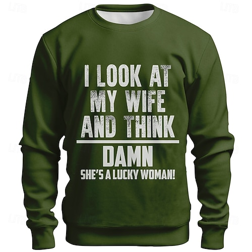  Sweat-shirt drôle de mari, je regarde ma femme et je pense, bon sang, c'est une femme chanceuse, cadeau pour les hommes mariés, sweat-shirt humoristique à col rond