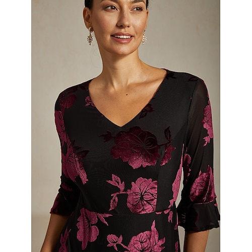 Sukienka midi z weluru dla kobiet sukienka w kształcie litery A elegancka na urodziny na koktajlową imprezę dla gościa weselnego welurowa codzienna regularny krój kwiatowa pół rękaw dekolt w  Sukienka midi z weluru dla kobiet sukienka w kształcie litery A elegancka na urodziny na koktajlową imprezę dla gościa weselnego welurowa codzienna regularny krój kwiatowa pół rękaw dekolt w