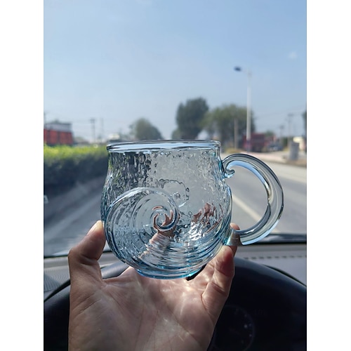  Sea Glass Wave Mug,Handmade Ocean Wave Glass Coffee Cup, Iridescent Handcrafted Drinking Glass, Unique Christmas Gift for Women & Men, Beach Ocean Lover Gift