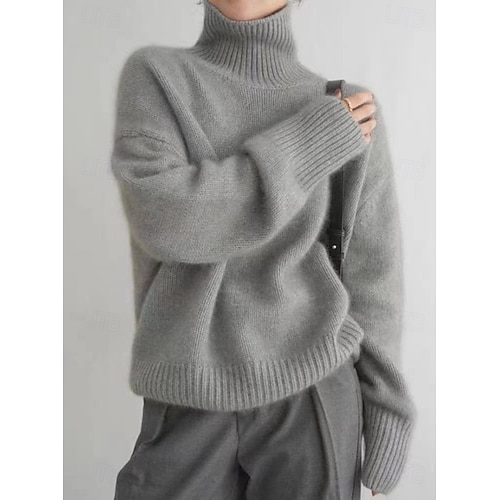  Pentru femei Pulover Zilnic Guler Pe Gât Tricotat Manșon Lung Topuri obișnuite Tricotat Roșu Vin Negru Primăvară Toamnă