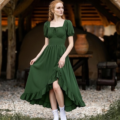 celtic dress Brigid Maiden Outfit 1 underdress and 1 Irish over dress (with beautiful embroidery Green Fantasy Dress | Emerald