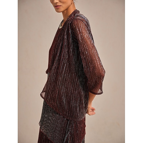  Women's Shrugs Elegant Party Stylish Cowl Neck Regular Tops Wedding Guest Evening Party Pleated Ruffle Glitter Wine Summer Spring Fall