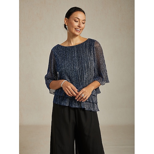 Femmes Chemisier Hauts Élégants Hauts fluides Hauts en mousseline de soie Élégant ancien Occasionnel Manche 3/4 Col ras du cou Col Bateau Travail Quotidien Tenues pour un rendez-vous galant  Femmes Chemisier Hauts Élégants Hauts fluides Hauts en mousseline de soie Élégant ancien Occasionnel Manche 3/4 Col ras du cou Col Bateau Travail Quotidien Tenues pour un rendez-vous galant