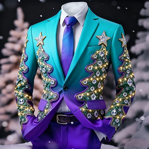  Новогодняя тематика Муж. Новогодняя ёлка Пиджак Удобный Художественный На каждый день Для вечеринок Вечерние наряды Повседневные 3D печать Пуговицы Наступила зима Острый Длинный рукав