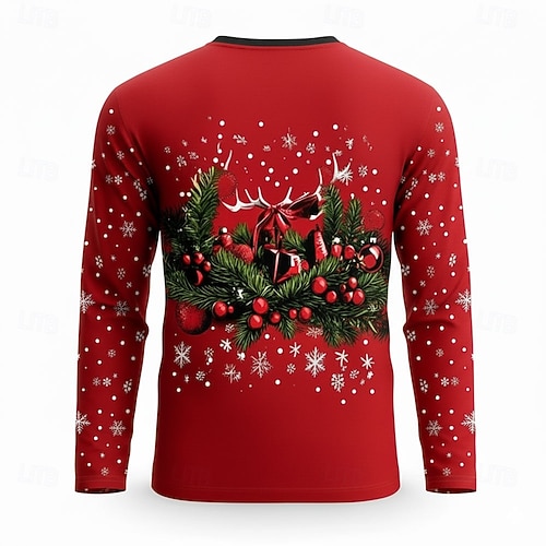  Christmas Men's Christmas Costume Tuxedo T Shirt Long Sleeve T shirt 3D Print Crew Neck Shirt Fashion Basic 3D Street Casual Daily Red Summer Spring Clothing Apparel S M L XL XXL XXXL