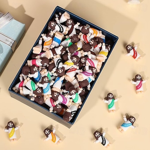 50/100pcs Little Jesus Figures, Mini Jesus Figurines in Bulk, Christmas Stocking Stuffers Gift Multicolor Tiny Jesus Figures, Miniature Figurines to Hide