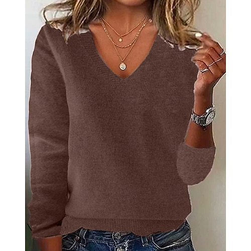  Pentru femei Pulover Plover Zilnic Stilat Casual Culoare solidă Striat În V Tricotat Manșon Lung Topuri obișnuite Tricotat Zilnic Concediu Ieșire Negru Alb Toamnă Iarnă