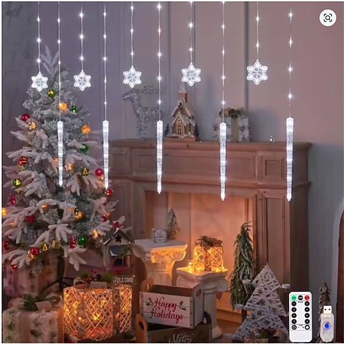 Set Di 3 Luci A Fiocco Di Neve Per Finestre, Alimentate A Batteria - Decorazioni Natalizie LED Per Interni Ed Esterni