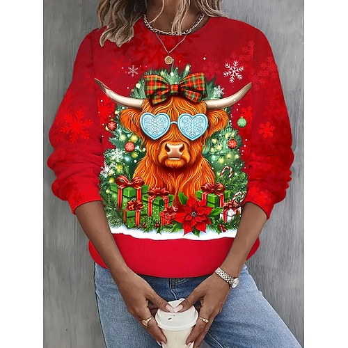  Damskie Pullover Graficzny Zwierzę Ciepłe Klasyczny Codzienny Długi rękaw Półgolf Zwykłe topy Dom Ulica Na co dzień Nadruk Rumiany róż Czerwony Brązowy Zielony Jesień Zima