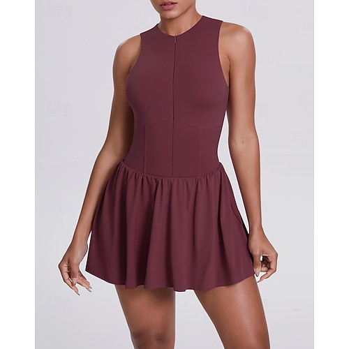 Women's Solid Colored Tennis Dress Sport Dress Stylish Tennis Pickleball  Running Dress Black Red Coffee Tennis Clothing 2026 - 33.99