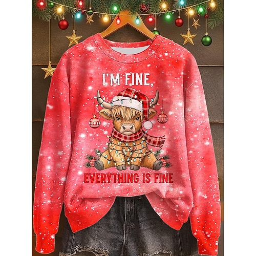  Damskie Pullover Graficzny Zwierzę Ciepłe Klasyczny Codzienny Długi rękaw Półgolf Zwykłe topy Dom Ulica Na co dzień Nadruk Rumiany róż Czerwony Brązowy Zielony Jesień Zima