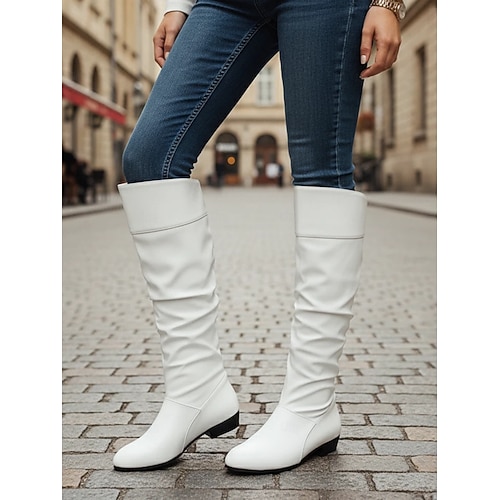 Kniehohe, lässige Gogo-Stiefel für Damen – modisches Retro-Schuhwerk mit flachem Absatz für Partys, Festivals und den Alltag