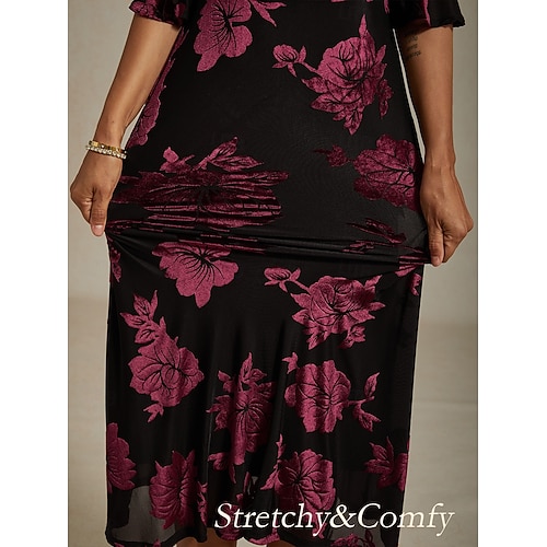 Sukienka midi z weluru dla kobiet sukienka w kształcie litery A elegancka na urodziny na koktajlową imprezę dla gościa weselnego welurowa codzienna regularny krój kwiatowa pół rękaw dekolt w  Sukienka midi z weluru dla kobiet sukienka w kształcie litery A elegancka na urodziny na koktajlową imprezę dla gościa weselnego welurowa codzienna regularny krój kwiatowa pół rękaw dekolt w