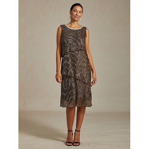 Femmes Robe Midi Robe fourreau Robe Plissée Robe dos nu Élégant Fête Formel Soirée robe demoiselle d honneur Cocktail Coupe régulière Couleur Unie Sans manches Col ras du cou Marron Été Printemps  Femmes Robe Midi Robe fourreau Robe Plissée Robe dos nu Élégant Fête Formel Soirée robe demoiselle d honneur Cocktail Coupe régulière Couleur Unie Sans manches Col ras du cou Marron Été Printemps