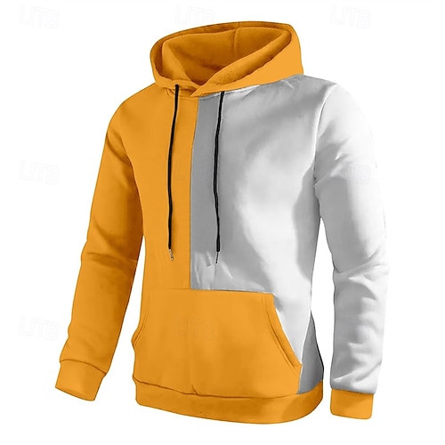 Men's Hoodie Black Yellow Pink Red Blue Hooded Color Block