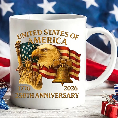  κούπα 250ης επετείου των Ηνωμένων Πολιτειών, χριστουγεννιάτικο δώρο, κούπα πατριωτικό καπάκι, κεραμική κούπα καφέ 11oz, φαλακρός αετός, πατριωτική ρετρό κούπα αμερικανικής σημαίας για άνδρες και γυναίκες, δώρο για την ημέρα της ανεξαρτησίας
