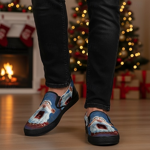  Men's Christmas Santa Graphic Slip-On Sneakers – Fun 3D Santa Face, Comfortable Casual Style, Perfect for Holiday Parties & Christmas Celebrations