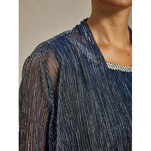  Women's Evening Tops Solid Color Stylish Romantic Wedding 3/4 Length Sleeve Wedding Guest Evening Party Business Attire Pleated Layered Metallic Navy Blue Summer Spring Fall Winter