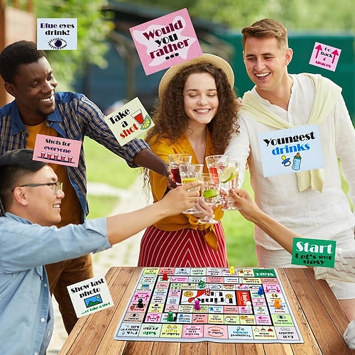 Juego De Mesa Para Beber Para Adultos, Incluye Tapete De 36.5x42 Cm, 46 Cartas, 2 Dados Y 8 Peones, Ideal Para Fiestas Y Reuniones