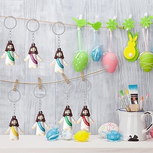  50/100pcs Little Jesus Keychains, Mini Jesus Figurine Keychains in Bulk, Christmas Stocking Stuffers Gift Multicolor Tiny Jesus Keychains, Miniature Keychain to Hide