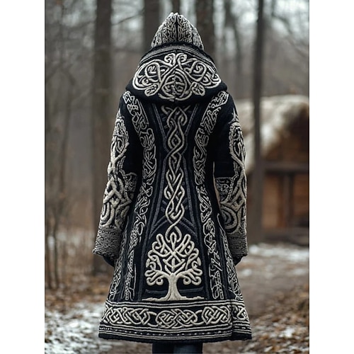  Γυναικεία Ζακέτα Καθημερινά Καθημερινό Γραφική Γεωμετρικό Κοτλέ Με Κουκούλα Κουρελού Τσέπη Κουμπιά Μακρυμάνικο Μακριές μπλούζες Πλέκω ΕΞΩΤΕΡΙΚΟΥ ΧΩΡΟΥ Σαββατοκύριακο Μαύρο Βυσσινί Φθινόπωρο Χειμώνας