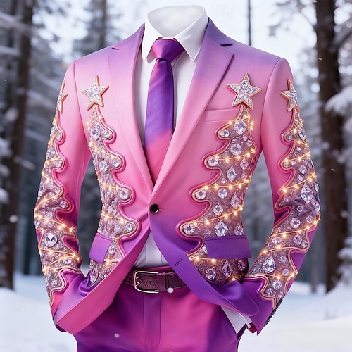  Новогодняя тематика Муж. Новогодняя ёлка Пиджак Удобный Художественный На каждый день Для вечеринок Вечерние наряды Повседневные 3D печать Пуговицы Наступила зима Острый Длинный рукав
