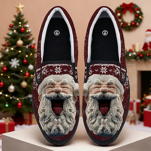  Men's Christmas Santa Face Slip-On Shoes – Festive 3D Santa Design, Comfortable Casual Style, Perfect for Christmas Parties & Holiday Gatherings