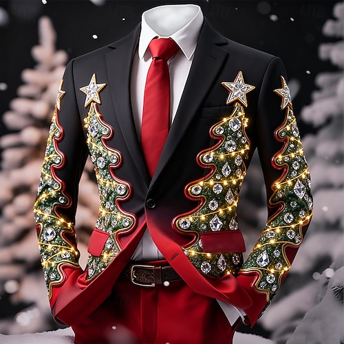  Jul Herr Julgran Kavajjacka Bekväm Artistisk Ledigt Festkvällskläder Dagligen Festival Knappar Mönster Vår Höst Vinter Trubbig Långärmad Röd 1 Rubinrött Blå