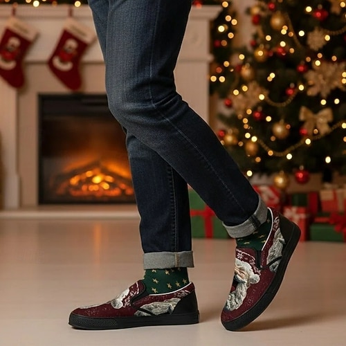  Men's Christmas Santa Face Slip-On Shoes – Festive 3D Santa Design, Comfortable Casual Style, Perfect for Christmas Parties & Holiday Gatherings