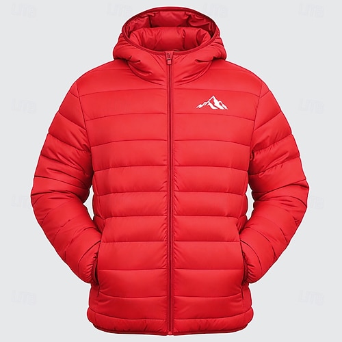 Herren Grafik Berg Wintermantel Daunenjacke Thermowarm Regenfest Leicht Lässig Outdoor Täglich Wattierte Steppjacke mit Kapuze Herbst Winter Langarm Schwarz Rote Königliches Blau