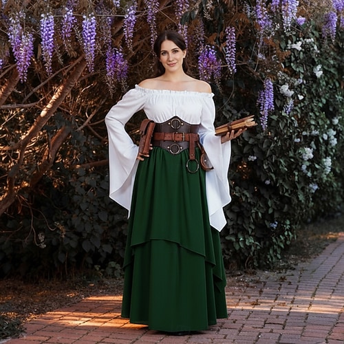 Vintage Inspired Party Costume Masquerade Bell Sleeve Solid Color Fancy Dress Women's Celtic Pirate Fantasy Halloween Masquerade Cocktail Party Casual