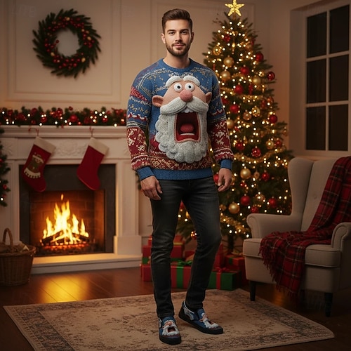  Men's Christmas Santa Graphic Slip-On Sneakers – Fun 3D Santa Face, Comfortable Casual Style, Perfect for Holiday Parties & Christmas Celebrations