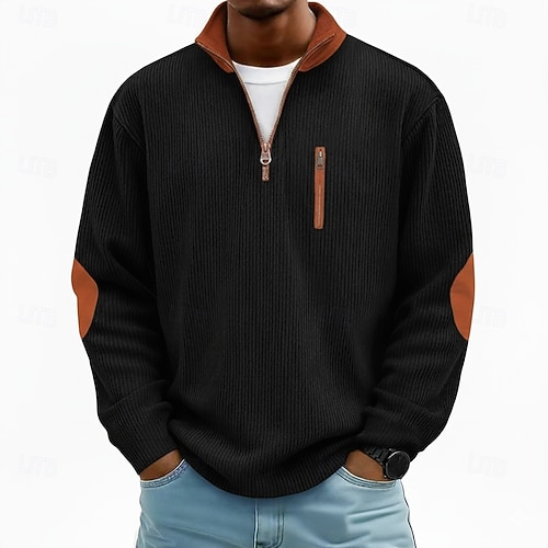  رجالي قميص مضلع تي الأعلى قميص طويل الأكمام كم طويل السحاب الخريف الشتاء ألوان متناوبة يوميا محكم كاجوال إحزم المتضخم فضفاض الأماكن المفتوحة شارع فضفاض أزرق فاتح أسود أزرق غامق تي شيرت للرجال