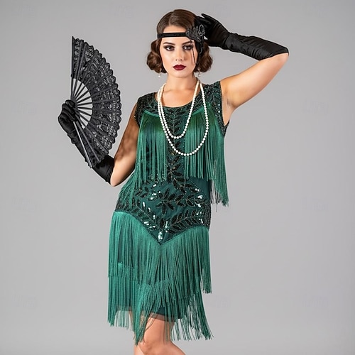 open lace back dress BABEYOND 1920s Classy Flapper Fringe Dresses, Gatsby 20s Theme Party Charleston Dance Dress, Aqua Blue Size L