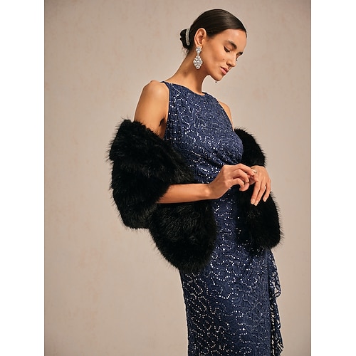  Femmes Robe maxi Robe fourreau Élégant robe demoiselle d honneur Soirée Coupe régulière Couleur Unie Sans manches Col ras du cou bleu marine Printemps Automne