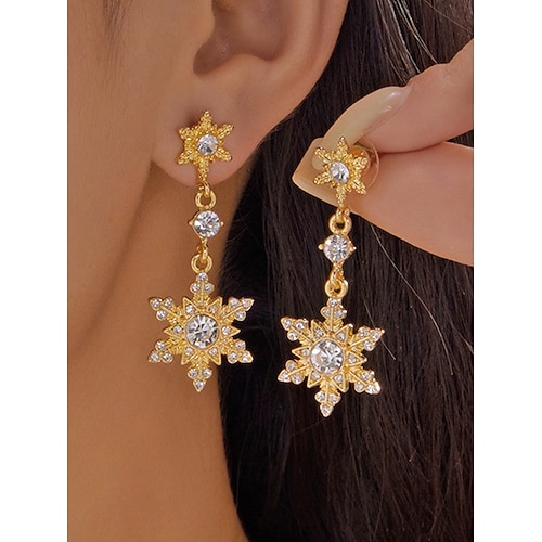  Γυναικεία χριστουγεννιάτικα σκουλαρίκια με νιφάδες χιονιού - κράμα αλουμινίου με λεπτομέρειες από κρύσταλλο και μαργαριτάρι, κομψά εορταστικά κοσμήματα για πάρτι και χειμερινές περιστάσεις