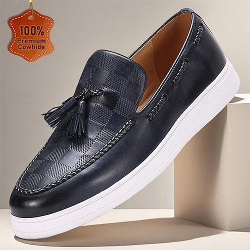 Men's Navy Blue Casual Slip-On Shoes  Premium Leather Construction,  Comfortable for Everyday Wear and Holiday Casual Outfits 2026 - $119.99