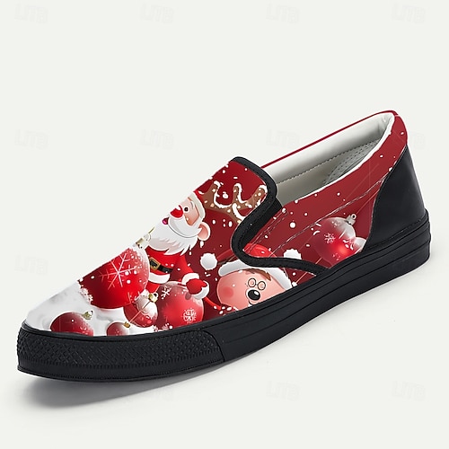  Мужские рождественские туфли Санта-Клауса без застежек — веселый дизайн с 3D-печатью, удобные и уютные, идеально подходят для рождественских вечеринок и праздничных встреч