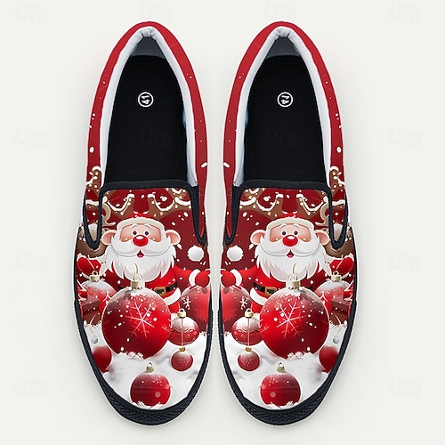  Мужские рождественские туфли Санта-Клауса без застежек — веселый дизайн с 3D-печатью, удобные и уютные, идеально подходят для рождественских вечеринок и праздничных встреч