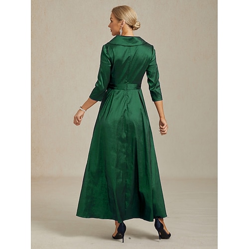  Femmes Robe maxi Robe fourreau Élégant Couleur Unie Manche 3/4 Col en V Vert Printemps Automne Hiver