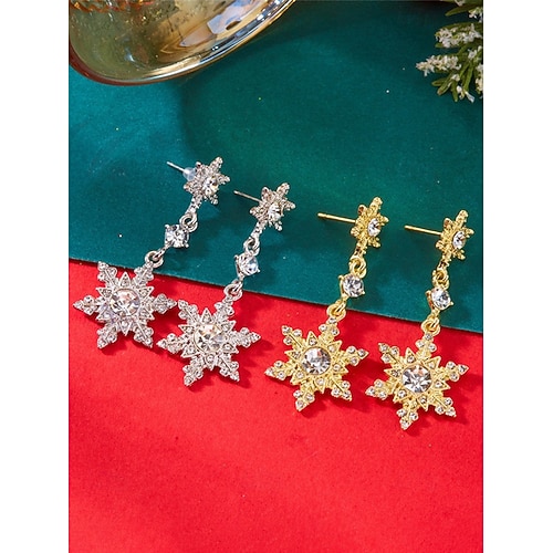  Γυναικεία χριστουγεννιάτικα σκουλαρίκια με νιφάδες χιονιού - κράμα αλουμινίου με λεπτομέρειες από κρύσταλλο και μαργαριτάρι, κομψά εορταστικά κοσμήματα για πάρτι και χειμερινές περιστάσεις