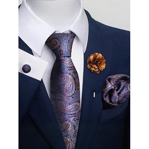 Ensemble cravate de Noël pour homme, plusieurs couleurs, élégant motif floral, avec boutons de manchette et pochette pour événements formels.