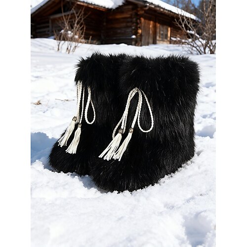Stivali Invernali A Piedi Nudi da Donna Stivali da Neve Foderati in Pelliccia da Donna Durevoli Stivali Termici Caldi a metà Polpaccio Moda Fibbia per Cintura Stivaletti alla Caviglia Antiscivolo