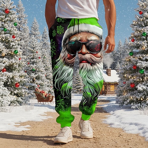  Christmas Men's Santa Claus funny christmas Sweatpants Joggers Trousers Mid Waist Drawstring Elastic Waist Casual Outdoor Holiday Athletic Sweatpants with Pockets Fall Winter 3D Print Blue Red Purple