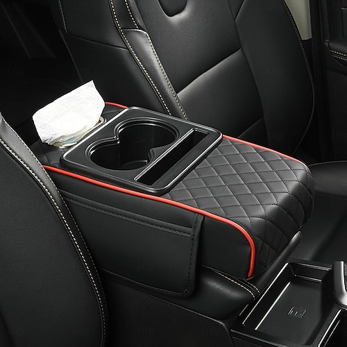  Luxury Style Car Armrest Box Multifunctional Storage Box, Diamond Pattern Tissue Box, with Cup Holder Mobile Phone Slot, Built-In Car Storage Box, Universal Four-In-One, Car Tissue Box Armrest Box