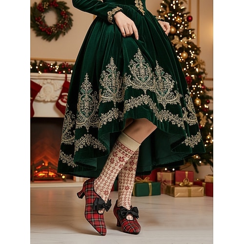  Pantofi cu toc roșii în carouri pentru femei cu fundă din satin negru - stil vintage anii 1920, perfecți pentru petreceri de Crăciun, întâlniri retro și purtare zilnică