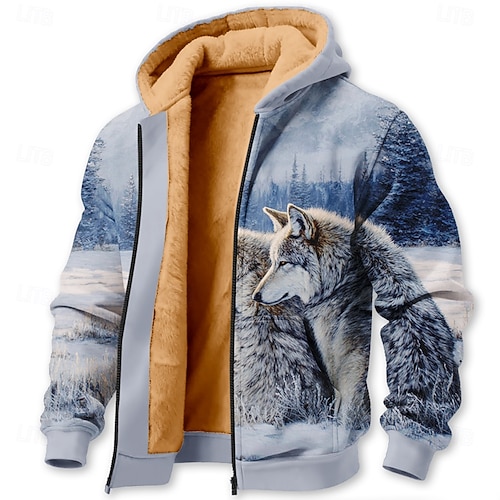  Herren Wolf Fleece Kapuzensweatshirt Jacke Pullover Klassisch Militär Jagd Rundhalsausschnitt Outdoor Camping Blau Reißverschluss Herbst Winter Designer S M L XL 2XL 3XL