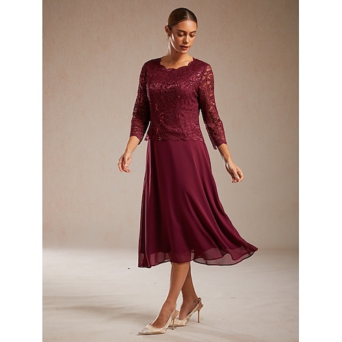  Dámské Midi šaty Áčkové šaty Elegantní Svatební host Večerní oslava Běžný Pevná barva 3/4 délka rukávu Tričkový Fialová Jaro Podzim Zima