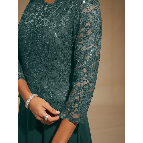  Naisten Maksimekko Sifonki Mekko Tyylikäs Häävieras Iltajuhlat Normaali Yhtenäinen väri 3/4 hiha Tiukka pyöreä kaula-aukko Smaragdin vihreä Kevät Syksy Talvi