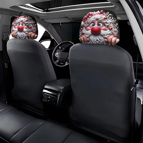  2 τεμάχια χριστουγεννιάτικα καλύμματα αυτοκινήτου με τυπωμένο τον Άγιο Βασίλη, εσωτερική διακόσμηση, γενικής χρήσης, πλενόμενα, εύκολα στην εγκατάσταση, κατάλληλα για μεγάλα οδικά ταξίδια, πάρτι